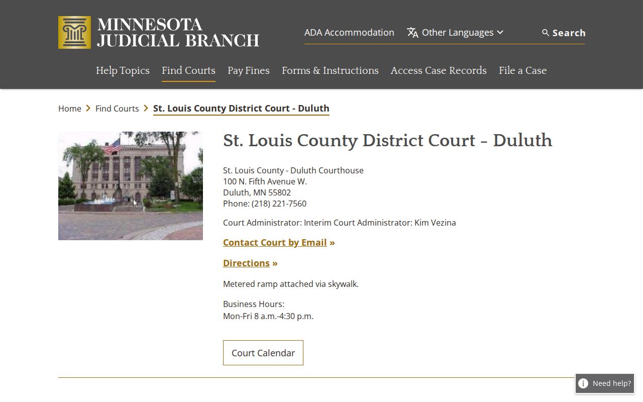 St. Louis County warrant search contacts at Duluth District Court
