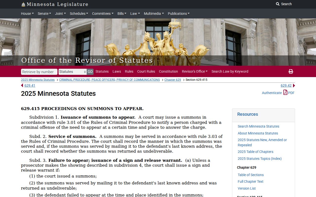 St. Louis County arrest warrant and summons failure to appear statute
