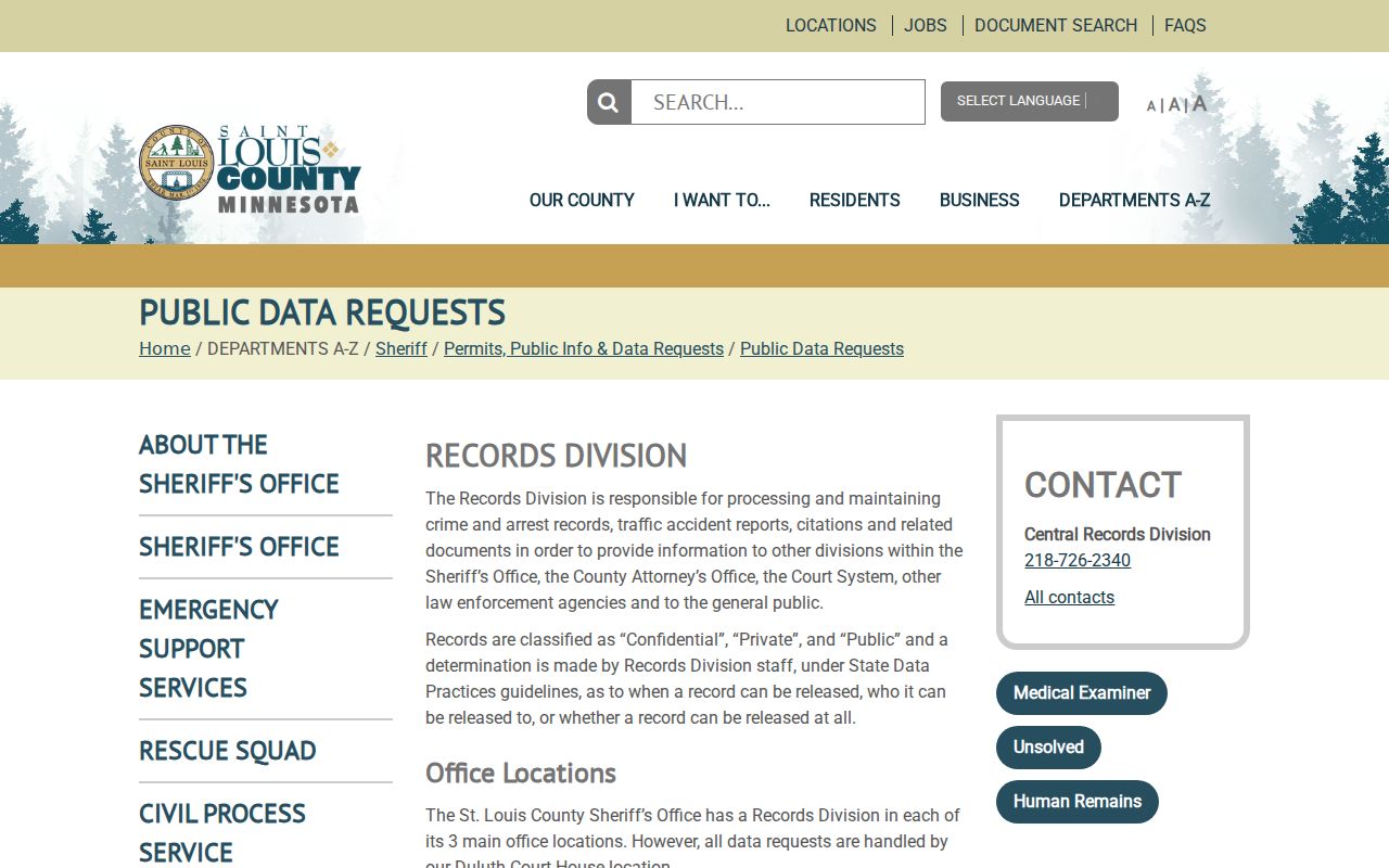 St. Louis County warrant records request information from Sheriff Central Records